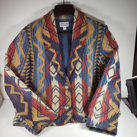 VTG Silverado New Mexico Western Aztec Multicolor Boho Blazer Jacket Size S - Picture 1 of 16